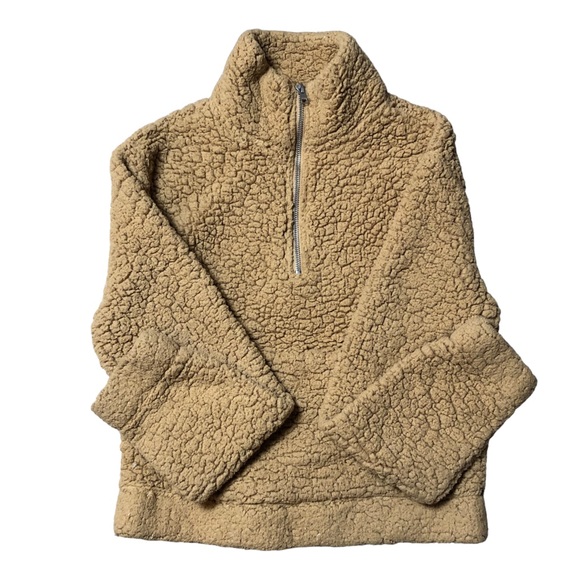 Light Brown Fuzzy Quarter Zip Jacket! - Picture 3 of 4